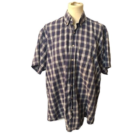 Cinch blue and white shirt sleeve cotton plaid button up shirt - Picture 1 of 11
